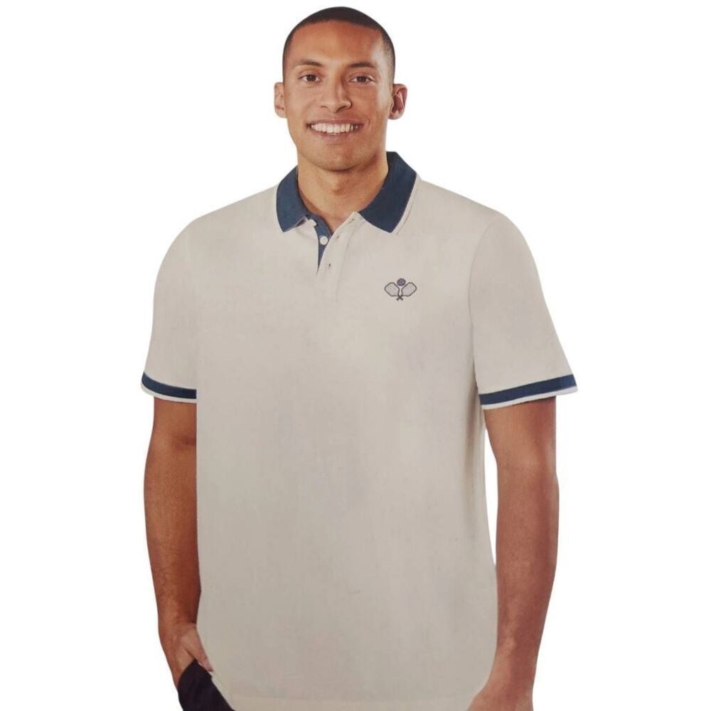 Crane‎ pickleball logo polo shirt cream blue XXL 50-52 new